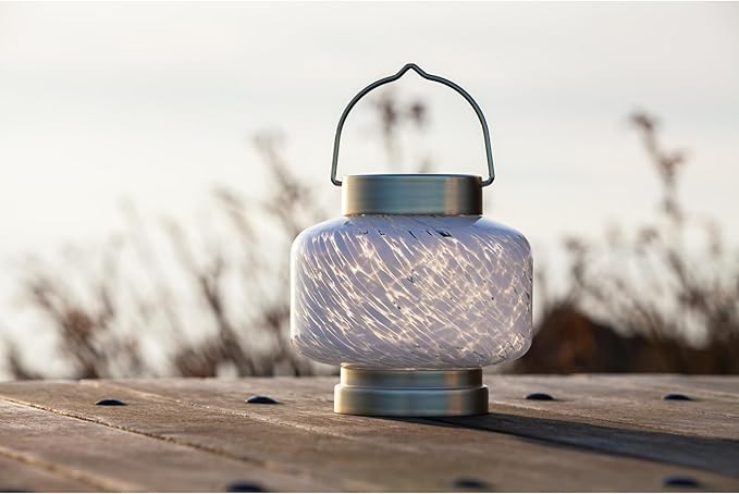 Allsop Home and Garden Solar Boaters Lantern Square Handblown Glass with Solar Panel and LED Light Weather-Resistant for Outdoor Deck Patio Garden Square/White 1-Count