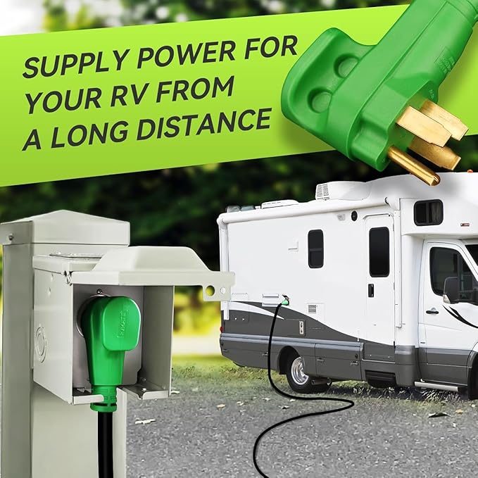 RVMATE 50 Amp 100 Feet RV/Generator Lockable Power Extension Cord Easy Plug in Handle 14-50P to SS 2-50R with LED Indicator ETL Listed