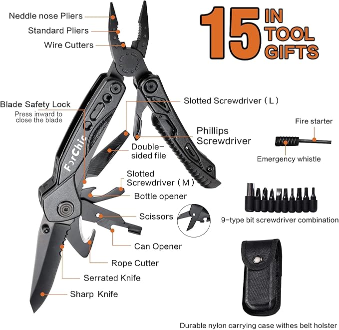 15 in 1 Multitool Pliers Gifts for Men White Elephant Gifts for Adults Stocking Stuffers for Men Christmas Gift for Dad Him Husband Boyfriend Grandpa