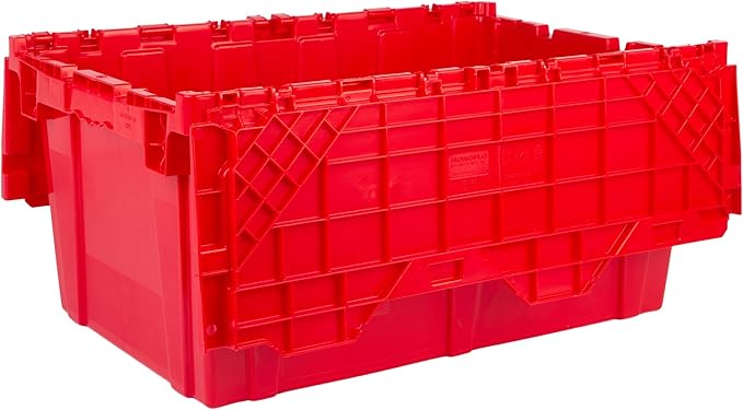 Hudson Exchange 27.3 x 17.2 x 12.6 (3 Pack) Storage Tote Distribution Container with Hinged Attached Lid Red