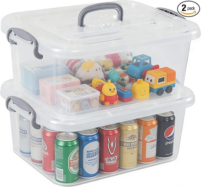 2 Pack Storage Organizer Bins 8 L Latching Box with Handle Stackable Storage Containers for Organizing