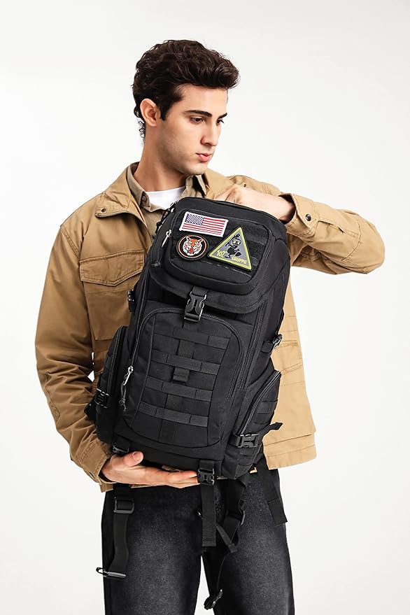 Wotony military tactical backpack nylon military MOLLE backpack 3-day Assault bag 27L backpack for men used for outdoor hiking camping and hunting (All black)