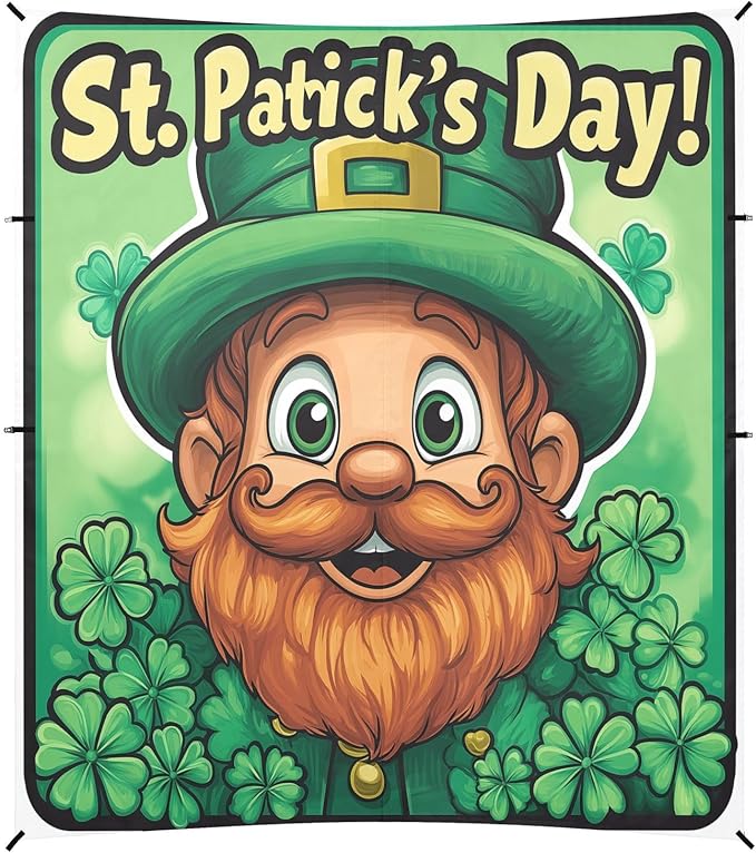 St Patrick's Day Cartoon Leprechaun Beach Tent Sun Shelter Set UPF50+ UV Protection 10.5 x 9.19 FT Camping Shade Canopy with Sandbags Sand Anchors Carrying Bag and Others
