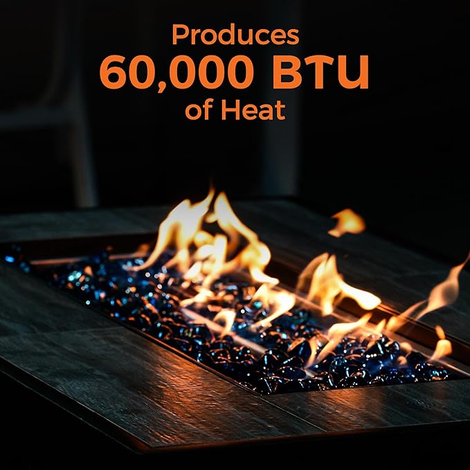 BALI OUTDOORS 42 inch Propane Fire Pit Patio Outdoor Fire Pit Table Large Black Firepits for Outside Rectangular