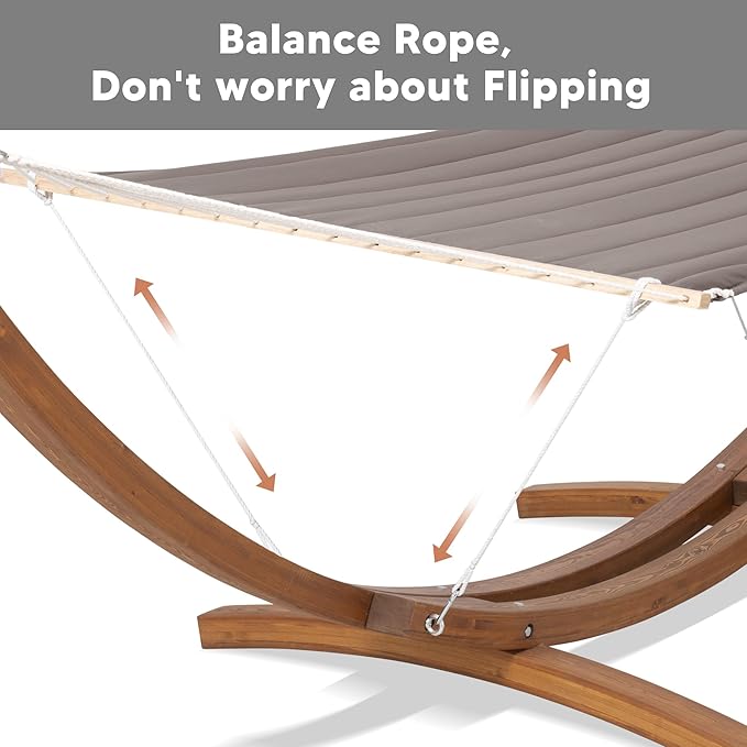 SUNCREAT 2 Person Hammocks for Outside with Stand Extra Large Double Hammock with Wooden Stand Brown