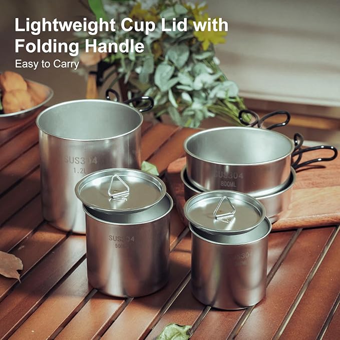 5PCS Stainless Steel Camping Cooking Set Cookware Mess Kit Cook Pots and Pan Set with Cups &amp Storage Bag Lightweight Camping Cookware for Hiking Backpacking Outdoor Cooking and