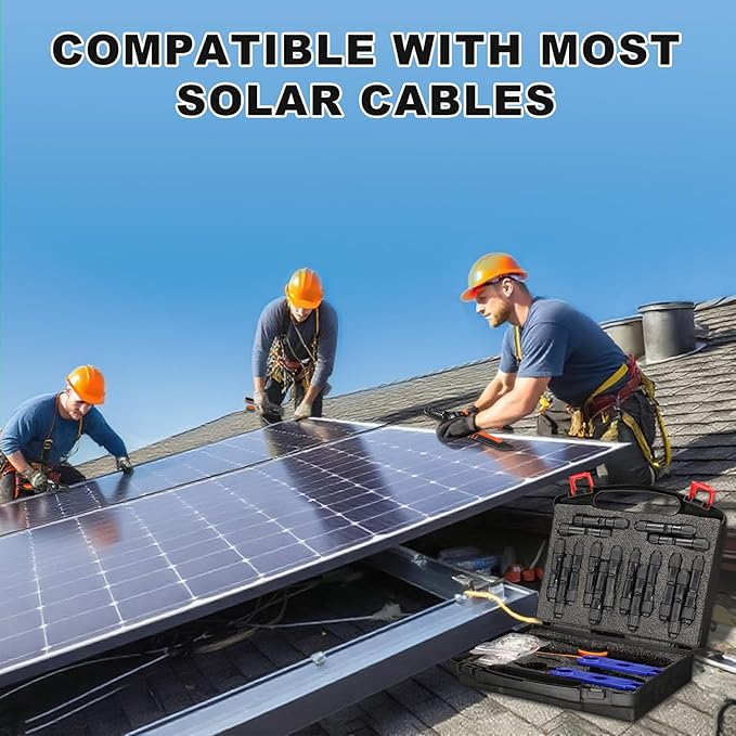 35PCS Solar Crimper Tool Kit Solar Panel Cable MC4 Connectors 14-10AWG 30 Pairs Male/Female Solar Connectors 1PCS Solar Crimper 1PCS Stripper 2 PCS Spanner Wrench