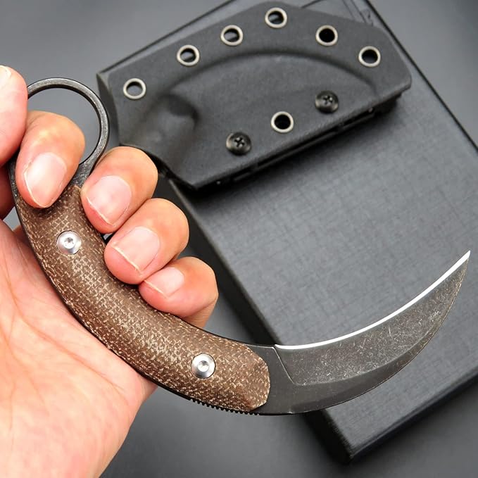 C16901 Fixed Blade Knives D2 Steel Micarta Handle Outdoor Survival Claw KnifeCamping EDC Tools Kydex Sheaths(Brown)