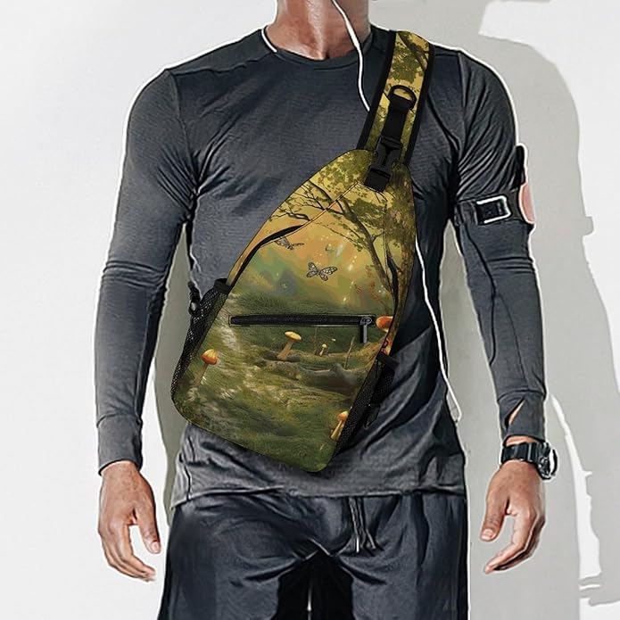 Chest Bag Chest Bag for Men Tactical Running Chests Pack Outdoor Sports Chests Bag Forest with Fairies Butterflies Elves Sling Backpack Women Suitable for Hiking Running Cycling And Shopping