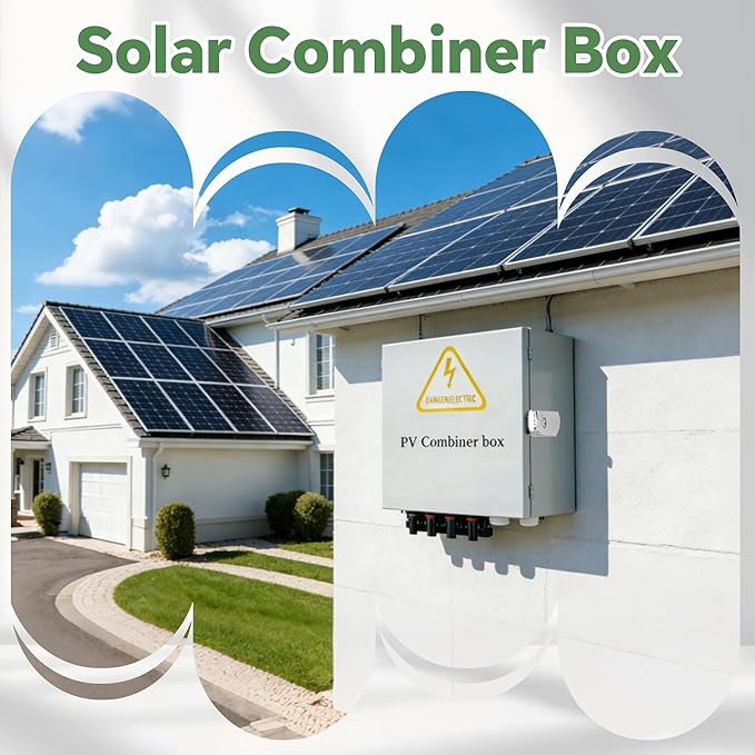 4 String Solar Combiner Box IP65 Waterproof PV Combiner Break for On/Off Grid Solar System with Lightning Arrester 15A Rated Current Fuse&amp 63A Circuit Breaker (Metal Box)
