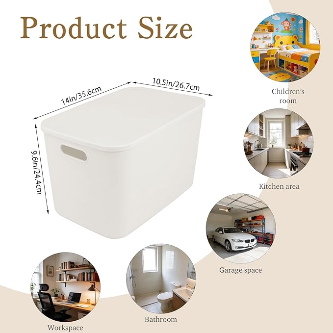 11 Pcs White Plastic Storage Bins with Handle and Lids 14 x 10.5 x 9.6 Inches Containers Box Stackable Storage Baskets for Playroom Classroom Office Shelves Desktop Drawers Organization