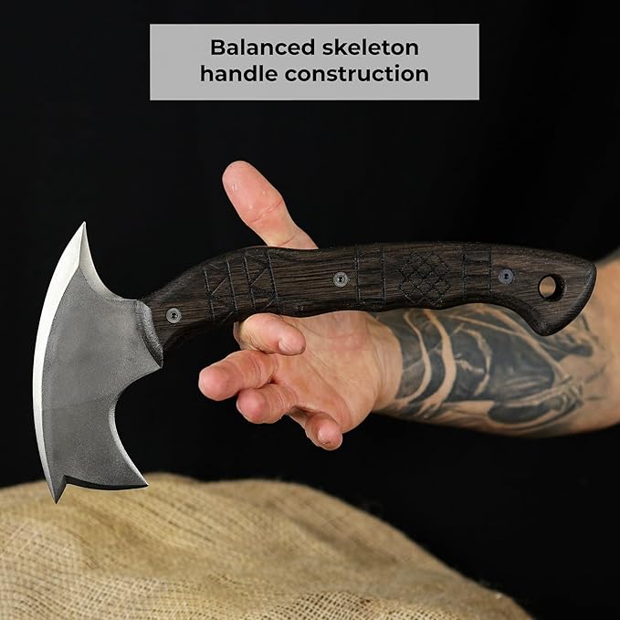 Forged Tomahawk Handmade Camping Hatchet Bushcraft Axe Full Tang with Kydex Sheath Functional Tomahawk AncientSmithy for Outdoor (Compact Hatchet)