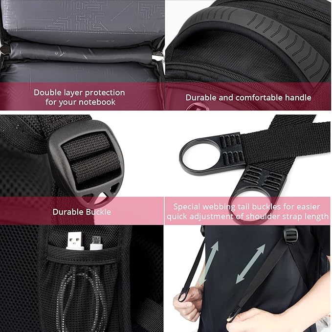 Swissdigital Design Travel Backpack for Women or Men TSA Friendly USB Charging RFID Protection Business Carry on Bag Fits 15.6 Laptop Backpack Black | J14-BR