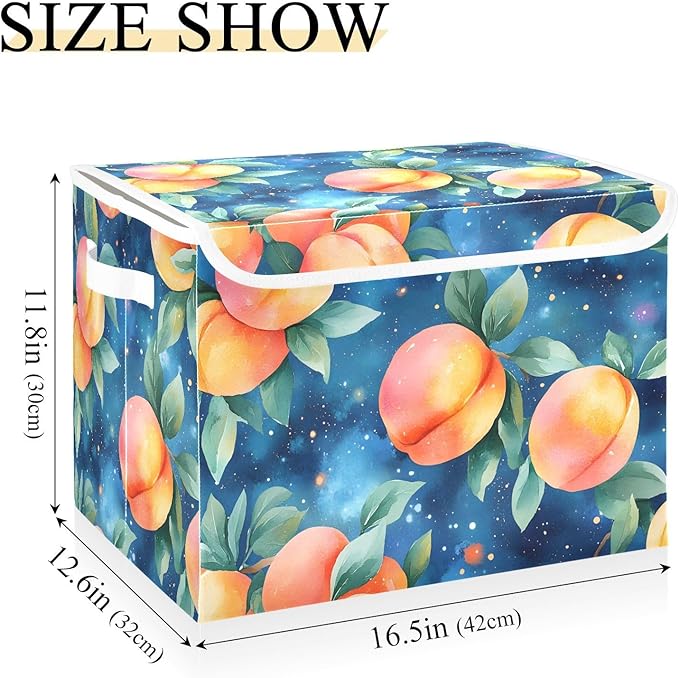 AIXIWAWA Lidded Storage Cube (Watercolor Peaches) Fabric Foldable Closet Bins with Flip Lid and Handles Organizer Basket Container 16.5 x 12.6 x 11.8 IN