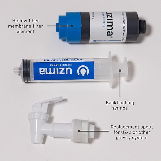 Uzima UZ-1 Water Filter Cartridge Replacement | Gravity Water Filter for UZ-2 UZ-BP D-Prep | 0.1 Micron Standalone Purifier for Emergency Survival Camping Bug Out Bag