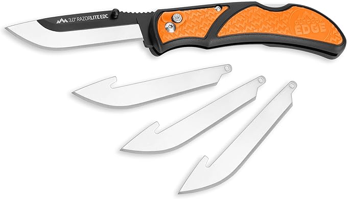 OUTDOOR EDGE 3.0 RazorLite EDC Knife (Blaze Orange) - Replaceable Blade Knife with Pocket Clip Lightweight Everyday Carry Utility Knife for Hunting Camping &amp Survival – Includes 4 Stainless Ste