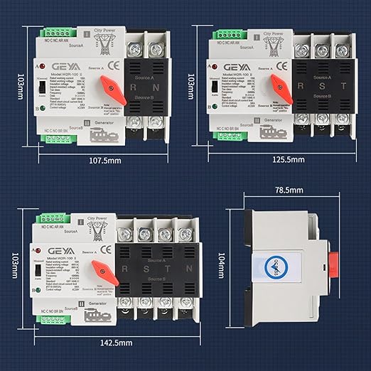 GEYA Mini ATS Automatic/Manual Transfer Switch Solar Auto Dual Power Over &amp Under Voltage Switch 50/60Hz Grid to AC Generator(3Pole 63A 110V)