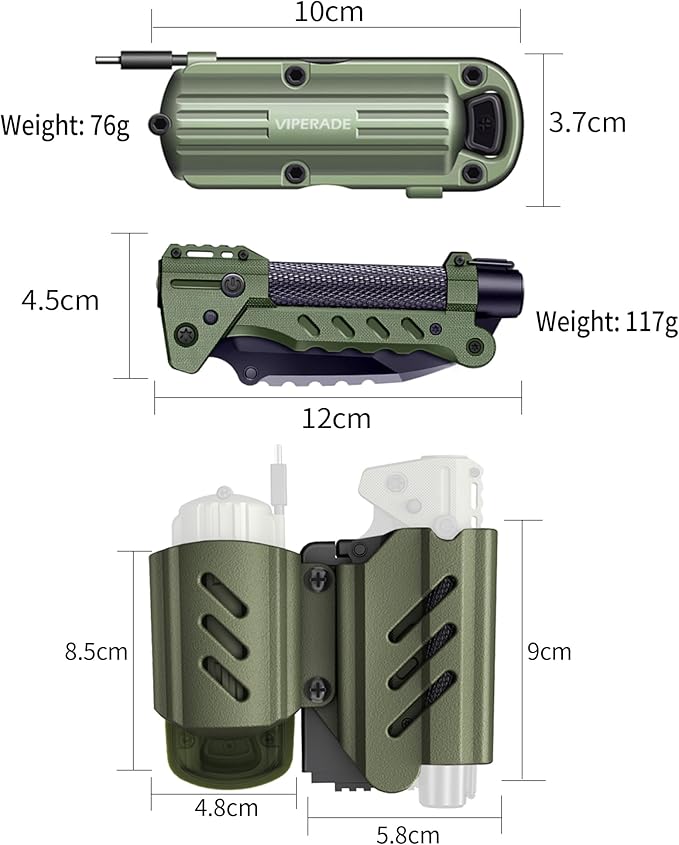 VIPERADE VAK6 Survival Multitool with Folding Knife LED Flashlight Pulse Ignition and Hand Crank Generator Camping Multitool Knife Rechargeable Flashlight with Belt Sheath