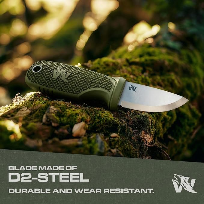 ODENWOLF W-MINI 2 - EDC Neck Knife with Sheath and Necklace - Small EDC Fixed Blade Knife Necklace and Belt Clip - Pocket Fixed Blade Knives - Full Tang Neck Knife with Sheath Tactical + Fire Starter