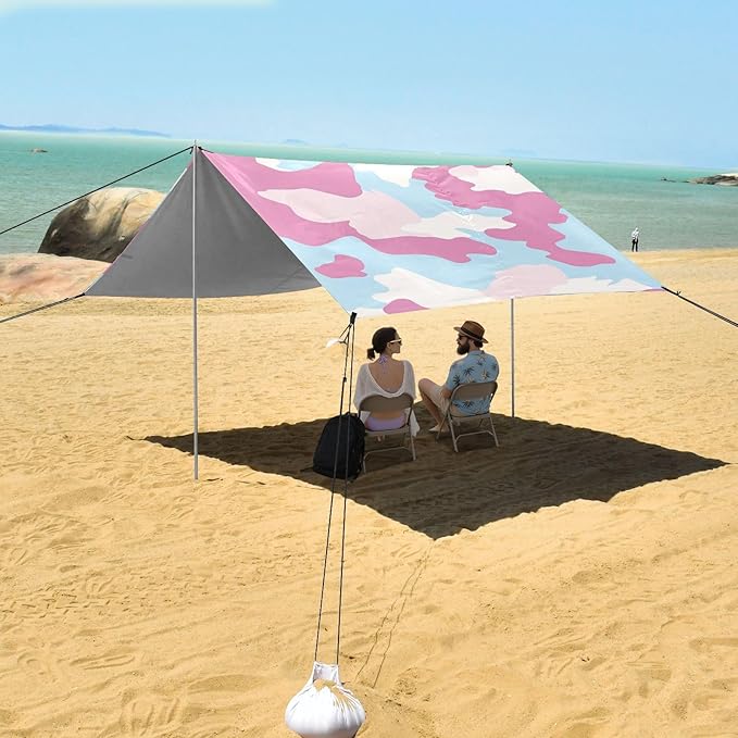 Sky Blue Foldable Beach Cabana UPF50+ Protection Easy Setup Sun Shelter with Sand Shovel for Camping Picnics Backyard &amp Fishing