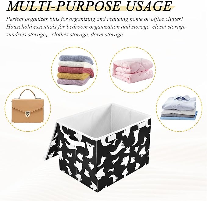 Halloween Ghost Lidded Home Storage Bins Closet Storage Bins Foldable Oxford Fabric Storage Box for Home Bedroom Closet Office (16.5x12.6x11.8 in)