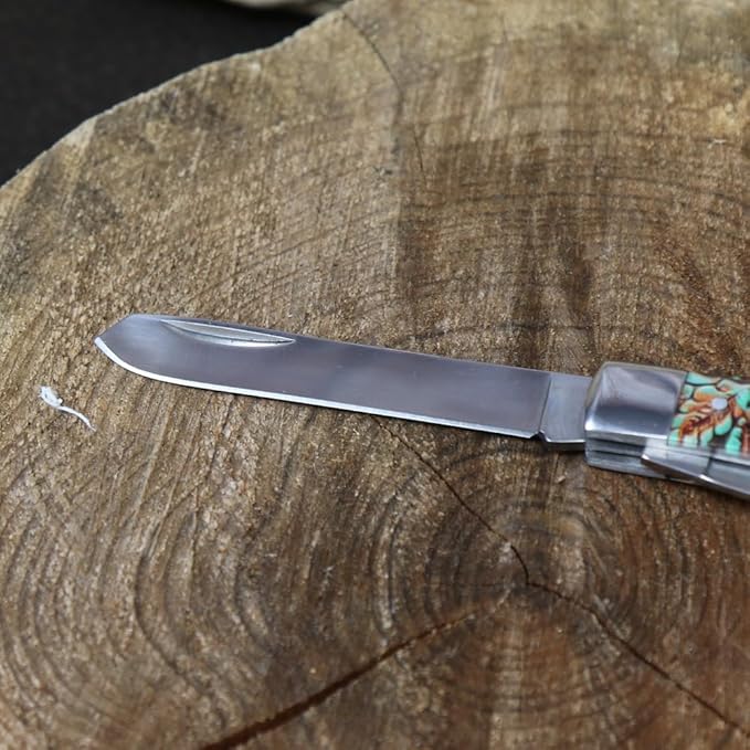 WHISKEY BENT HAT CO. Traditional Trapper Folding Pocket Knife 4.125 Closed Length 440C Stainless Steel Blades (Tooled Rancher)