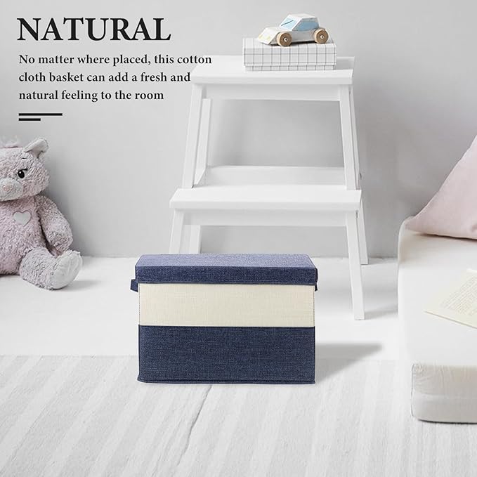 Alipis Cotton Linen Foldable Cloth Storage Bin with Lid 37.5x27.5x26cm Multipurpose Organizer Basket for Clothes Home Storage Container for Bedroom and Living Room