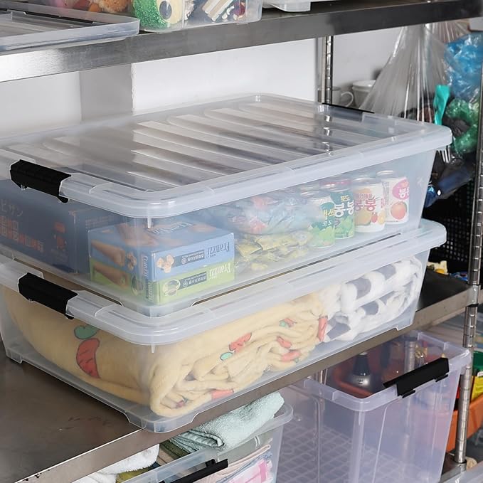 Gloreen 3 Pack Large Under Bed Storage Boxes with Wheels 50 Quart Clear Plastic Lidded Storage Bins