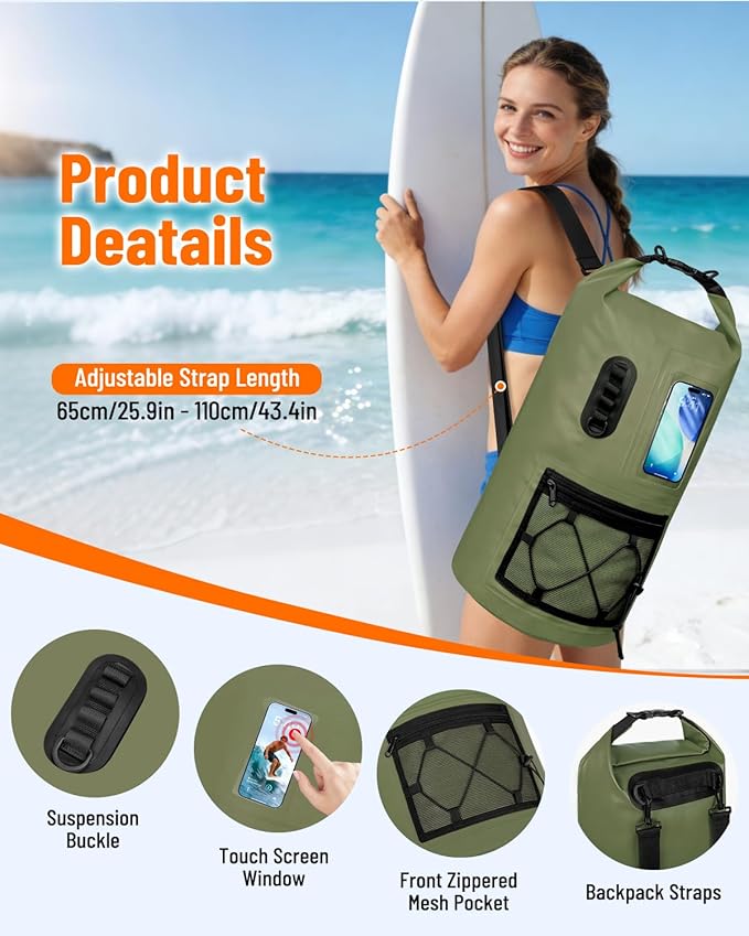 Waterproof Dry Bag 20L/30L Roll Top Waterproof Backpack with Waterproof Phone Case Heavy Duty Storage Bag for Women Men for Travel Kayaking Boating Rafting Camping Hiking &amp Beach