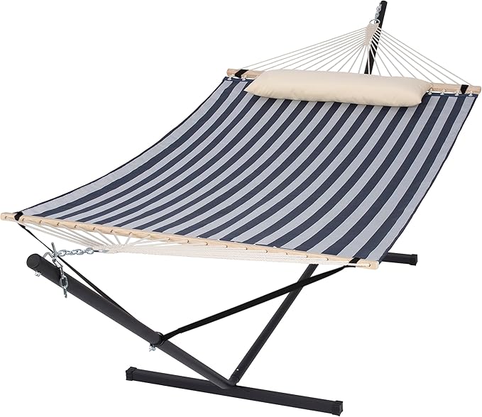 SUNCREAT Double Hammock with Stand Included Outdoor Portable Hammock with Stand Blue