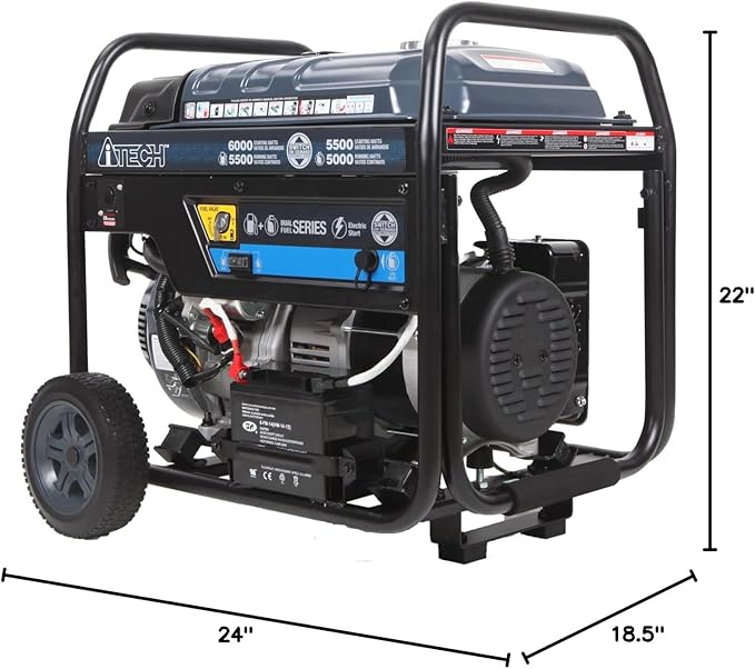 6000W Portable Generator Dual Fuel Electric Start Gas &amp Propane Powered CO Sensor EPA&ampCARB for Home Backup Emergency Ready (AT10-260001)