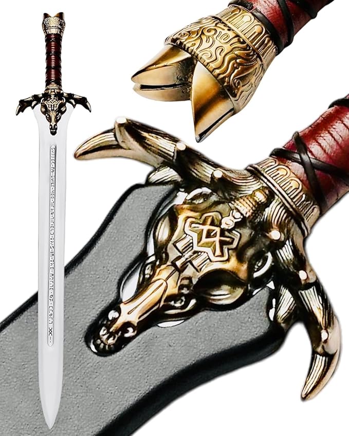 Conan The Barbarian Real Swords 42'' Handmade Conan Atlantean Sword 1095 Carbon Steel Brass Fittings Full Tang Leather Sheath Viking Sword Real King Tool 7.5 lbs Gifts for Men (Conan Father Sword)