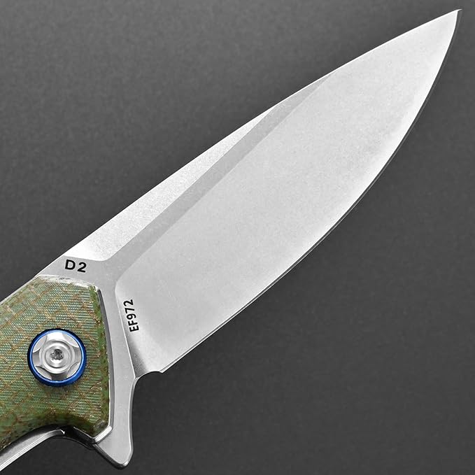 Eafengrow EF972 Folding Knife D2 Steel Blade Micarta Handle Pocket Knife Folder for Outdoor Camping Hiking Working EDC Tool Knife(army green)
