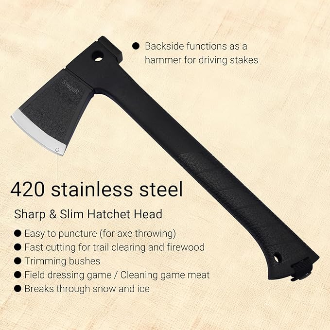 Camping Axe and Hatchet Multi-Tool – 14 Survival Outdoor Axe Includes Handsaw Fire Starter Sheath Fishing Kit &amp Whistle – Compact Tool for Camping Hiking &amp Bushcraft