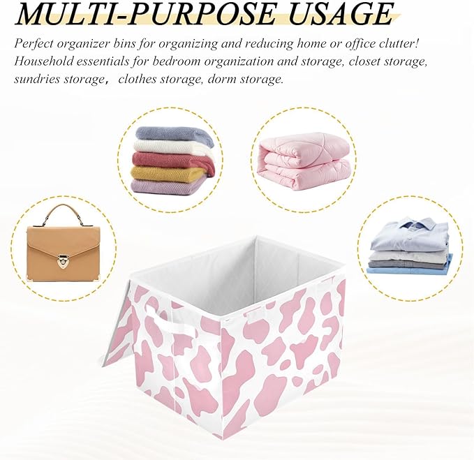 Storage Cube with Lid Cow Camo Print 16.5×12.6×11.8 IN Collapsible Large Capacity Foldable Storage Basket Bin Organizer