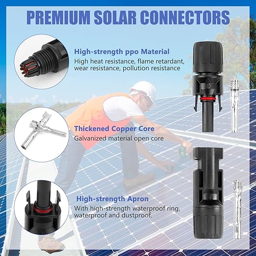 50PCS Solar Connectors 25 Pairs with 2 Pack Wrenches - IP67 Waterproof 1000V 30A Male/Female Multi-Contact 4 Connectors for 2.5/4/6mm Solar Panels