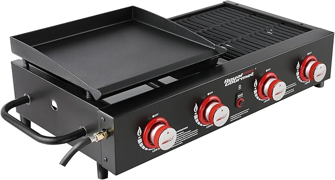 Royal Gourmet GD4002T 4-Burner Tailgater Grill and Griddle Combo Portable Flat Top Propane Gas Grill with 40000 BTUs Output for Backyard or Outdoor Cooking Black