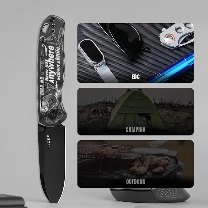 Kizer Drop Bear EDC Pocket Knife 2.97” Nitro-V Blade Acrylic Handle Folding Knife with Thumb Stud Opener Clutch Lock EDC Knives for Men Women Gift V3619A14