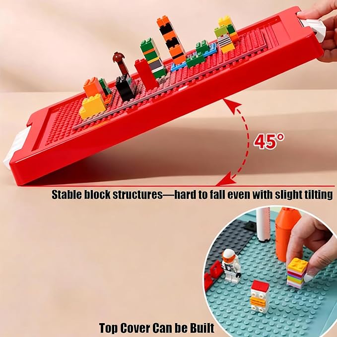Toy Storage Organizer Bin for Lego Plastic Organizer Box with Removable Tray and Building Baseplate Lid Stackable Building Block Storage Craft Storage Container for Lego Art Toy Tool Sewing