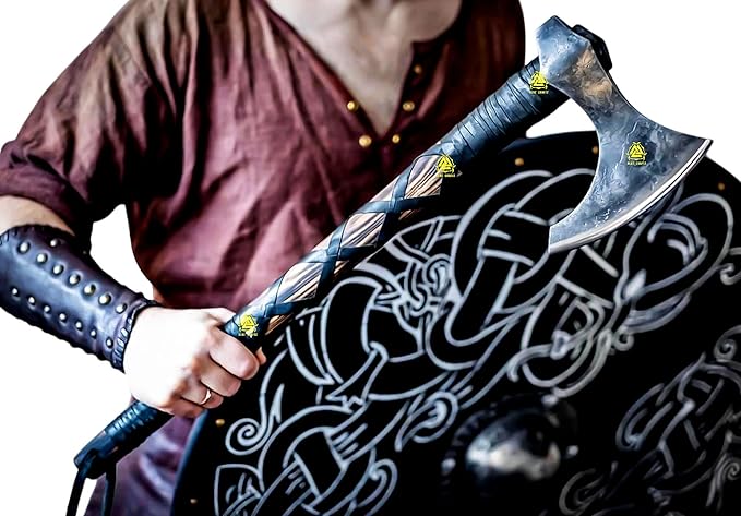 [OLDZ CRAFTZ] 27-Inch Hand-Forged Viking Axe with Sheath Viking Axe Real Battle self Defense Weapons War Hatchet Medieval Axes Survival Axe Viking Bearded Camping Axe Best Gift Axe