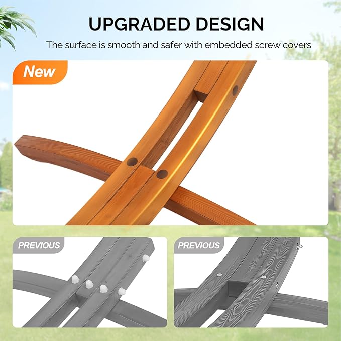 ONCLOUD Premium Double Hammock Set with Curved Hardwood Stand - 10.5ft Outdoor Relaxation System (400lb Capacity) (Teak 14ft Set)