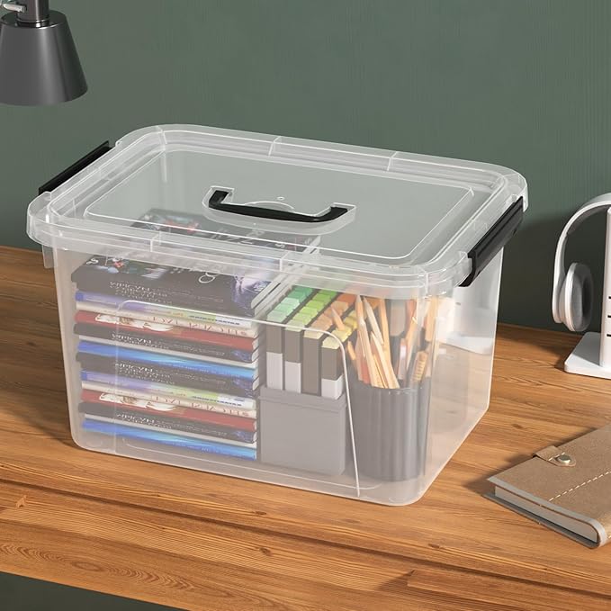 Wekioger 20 Quart Clear Plastic Lidded Storage Box with Latch Handle 4 Packs Containers Bins for Storage