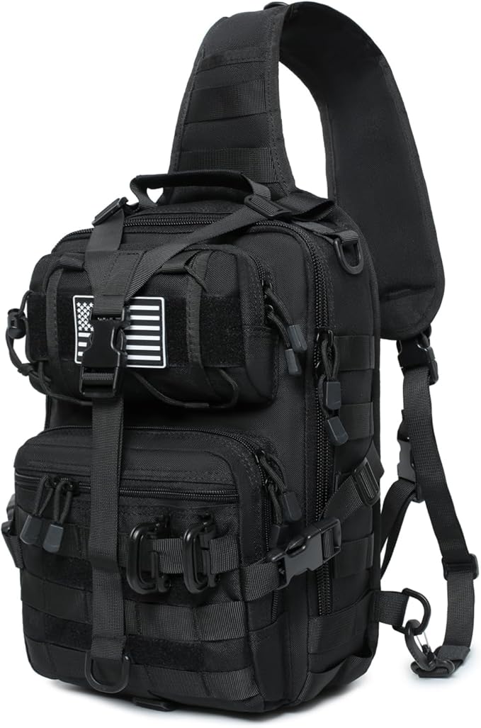 Tactical Sling Bag Backpack Military Rover Shoulder Sling Pack EDC Molle Range Bag Crossbody Chest Pack (Black)