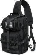 Tactical Sling Bag Backpack Military Rover Shoulder Sling Pack EDC Molle Range Bag Crossbody Chest Pack (Black)