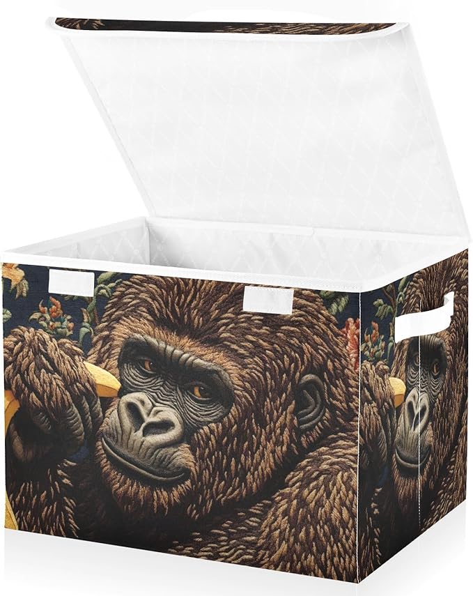 Storage Cube with Lid Gorilla with Banana Print 16.5×12.6×11.8 IN Collapsible Large Capacity Foldable Storage Basket Bin Organizer