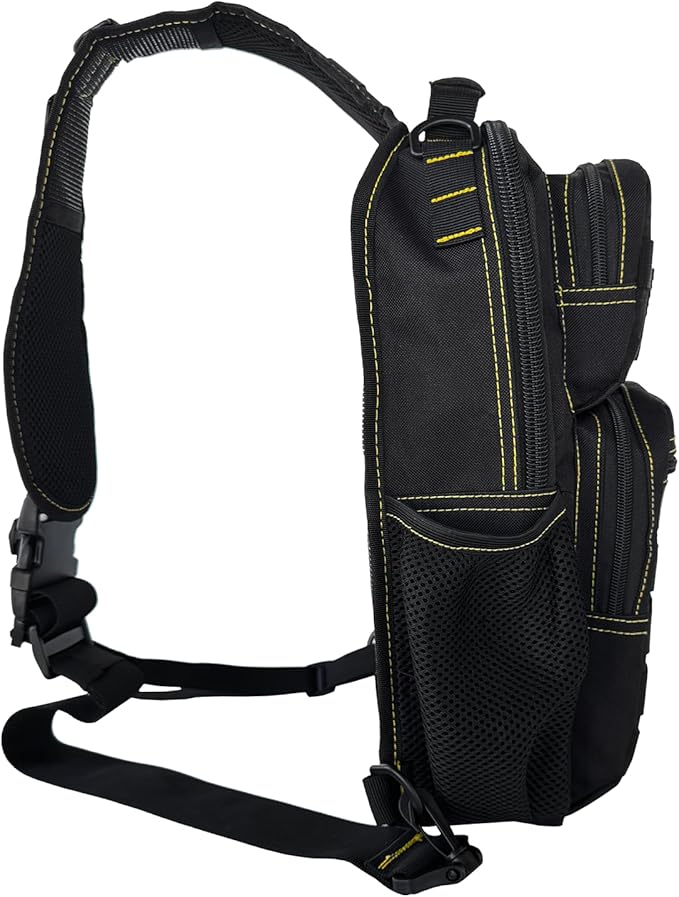 Rover Sling Pack Tactical Shoulder Sling Bag Backpack with Bottle Holder Crossbody Chest Bag Black with Yellow