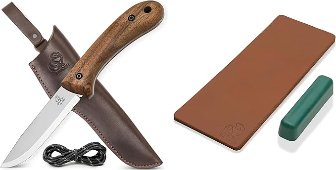 BeaverCraft BSH2 Glacier Bushcraft Knife LS2P1 Stropping Leather Strop for Knife Sharpening