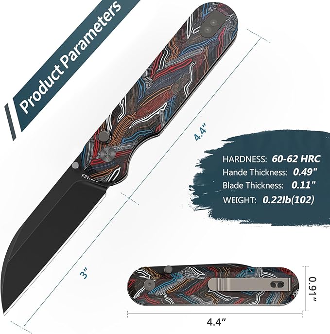 FINTISO Pocket Knife 3 14C28N Blade with Titanium EDC Knife with Colorful G10 Handle Perfect for Outdoor Camping Hunting Hiking Outdoor Activities Parrot Series