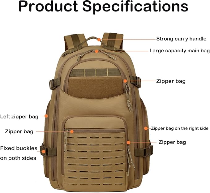 35l Military Tactical Backpack for Men Hiking Climbing Camouflage Cs Molle Multi-functional Tactical Cycling Rucksack (Khaki)