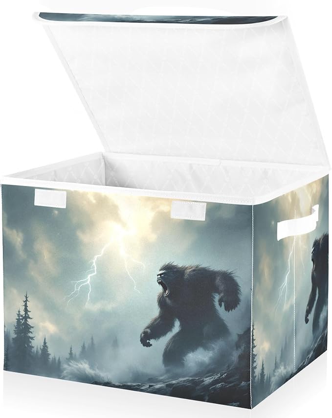 Storage Cube with Lid Forest Sasquatch Print 16.5×12.6×11.8 IN Collapsible Large Capacity Foldable Storage Basket Bin Organizer